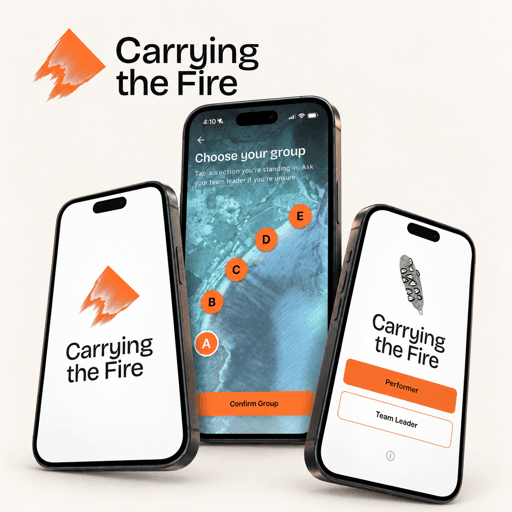 Carrying the Fire app shown across three mobile devices
